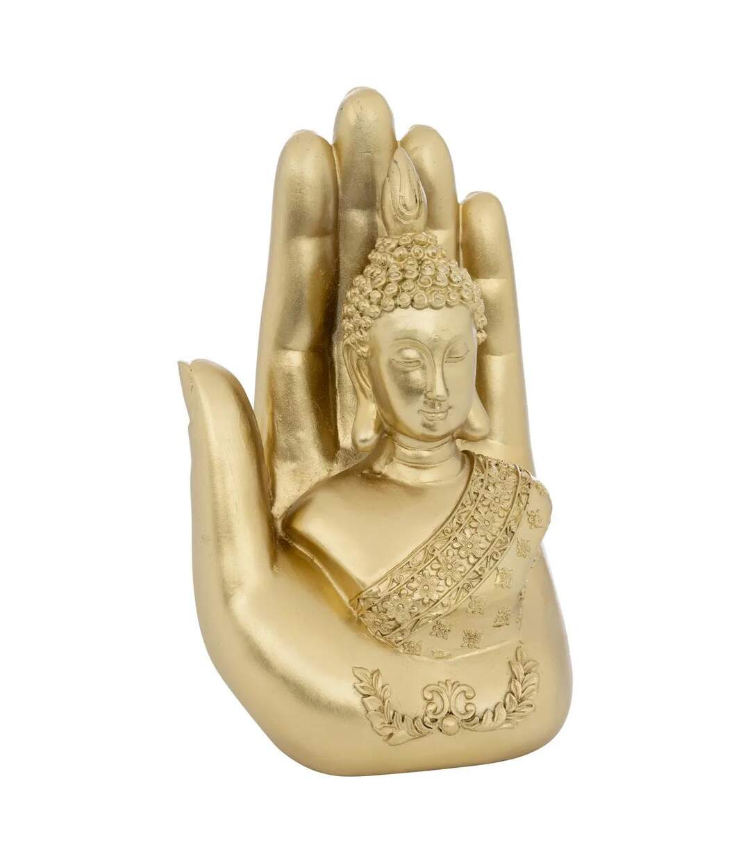 Bouddha Main Déco en Résine Andy 18cm Doré-1