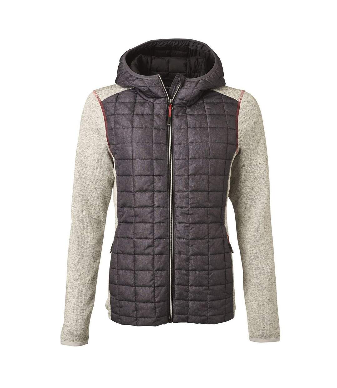 Veste tricot hybride matelassée - femme - JN771 - gris foncé et gris clair mélange