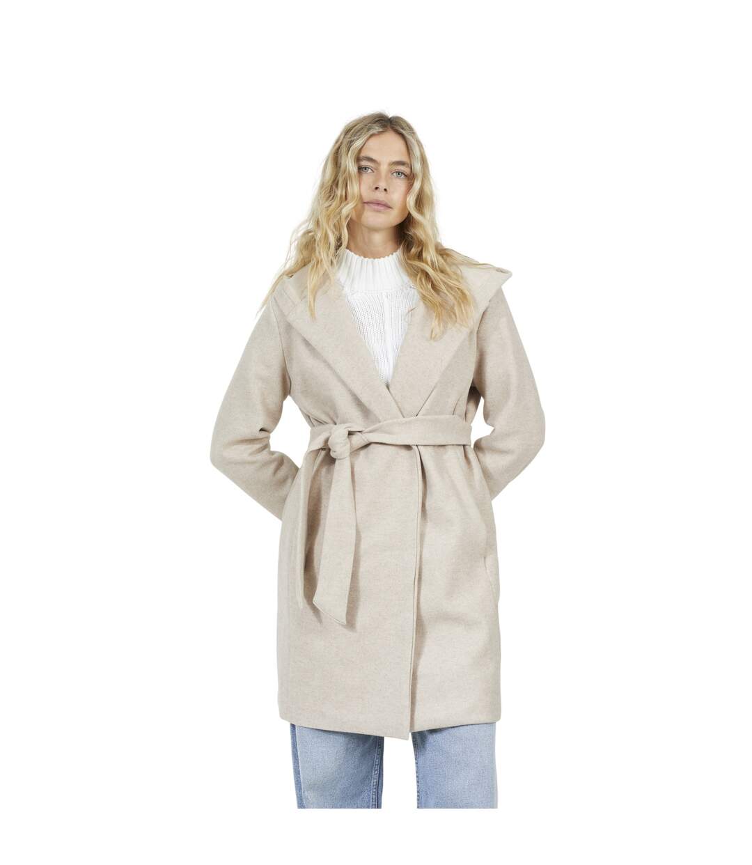 Womens/ladies Bari Belt Long Hooded Jacket Oat Marl Brave Soul-2