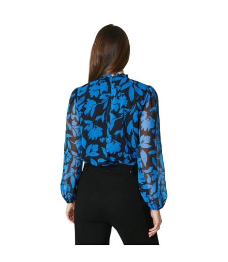 Womens/ladies floral ruffle neck blouse blue Principles