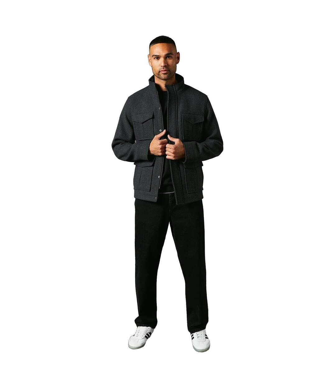 Mens wool blend 4 pockets jacket charcoal Maine-3