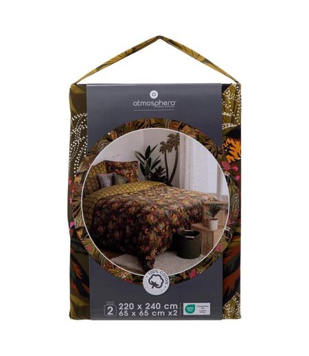 Parure de Lit 3 Pièces Jungle tropical Boudoir 240x220cm Kaki