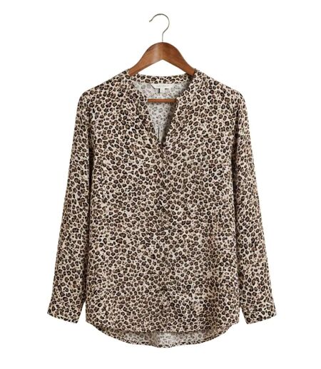 Chemisier Femme Imprimé Léopard Fluide Viscose Beige