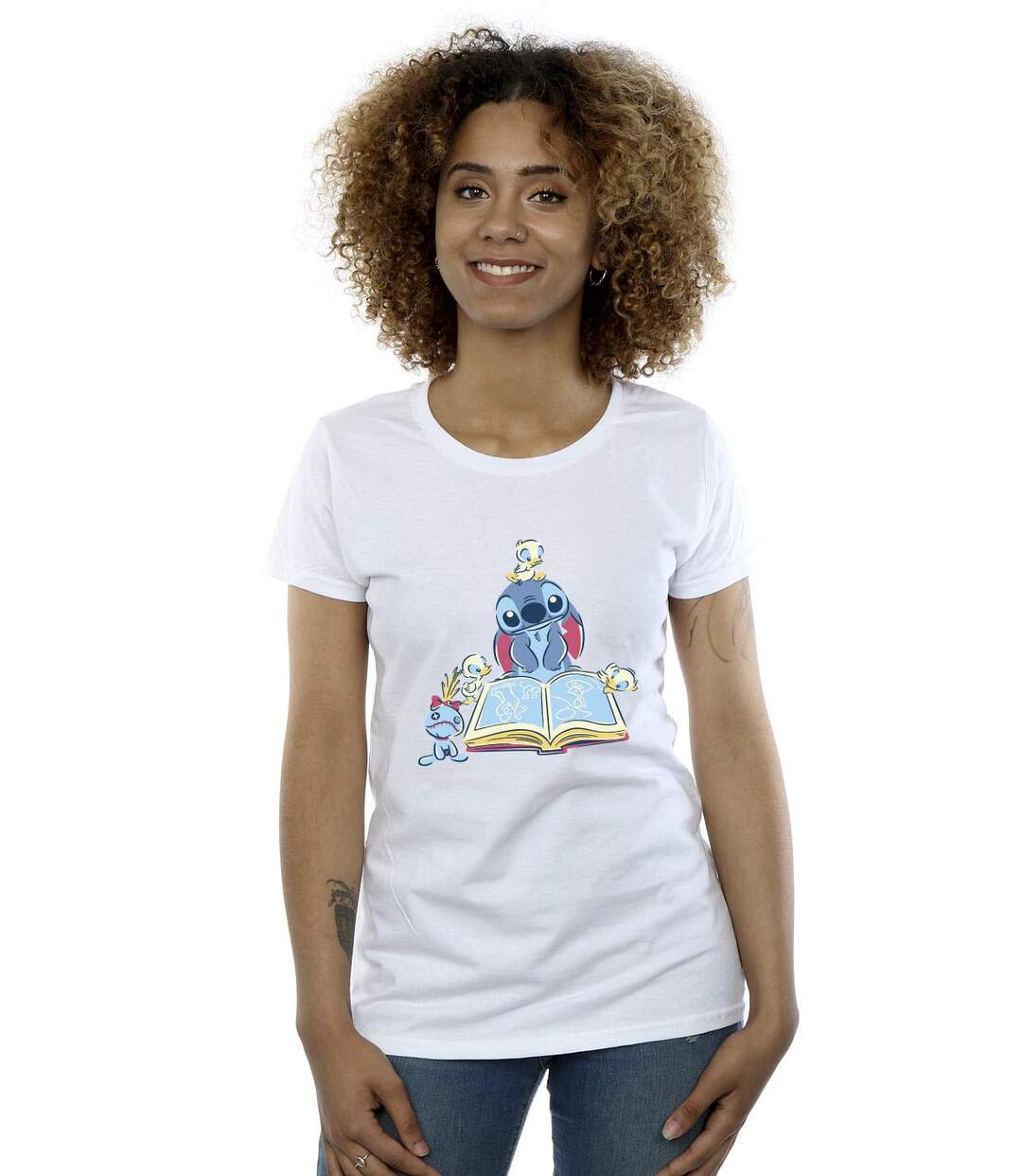 Disney T-shirt en coton Femmes/Ladies Lilo & Stitch Reading A Book (Blanc) - UTBI25701-2