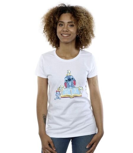 Disney T-shirt en coton Femmes/Ladies Lilo & Stitch Reading A Book (Blanc) - UTBI25701