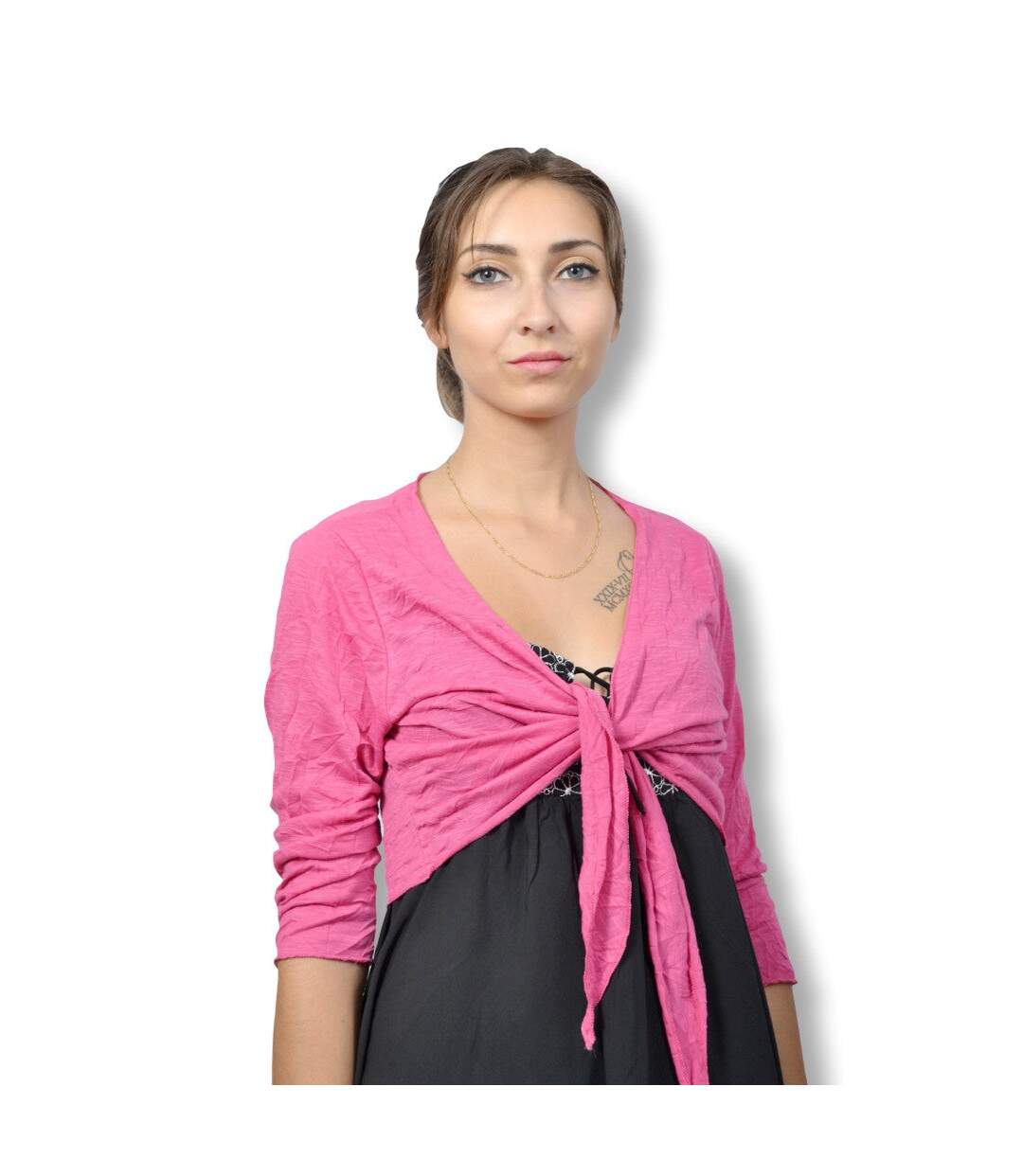 Gilet femme manches 3/4 - Couleur fushia-1