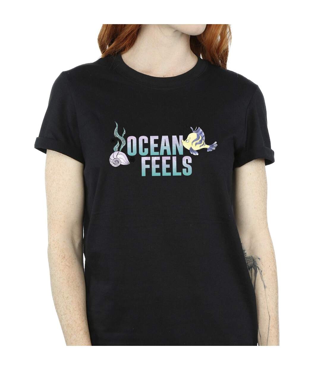 Disney Femme/Ladies The Little Mermaid Ocean Cotton Boyfriend T-Shirt (Noir) - UTBI31078-3