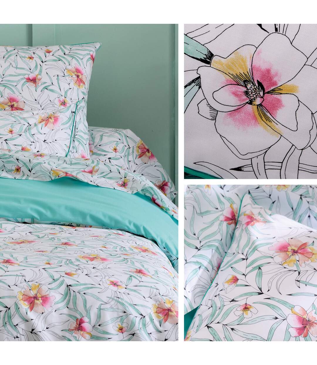 Parure de lit percale de coton ROXANE Taie 65x65 cm-3