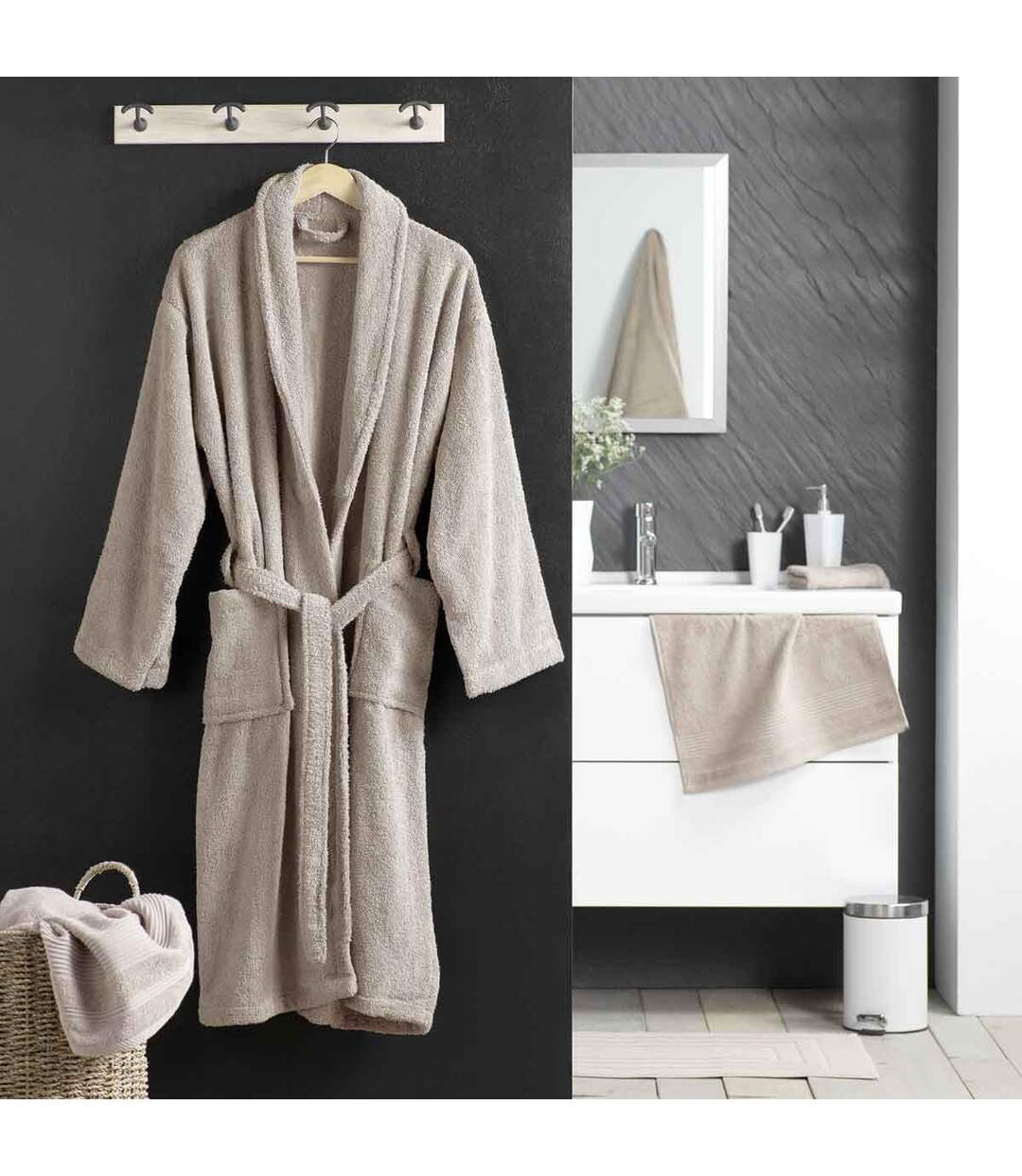 Peignoir Col Châle en Coton Tendresse Taupe-4