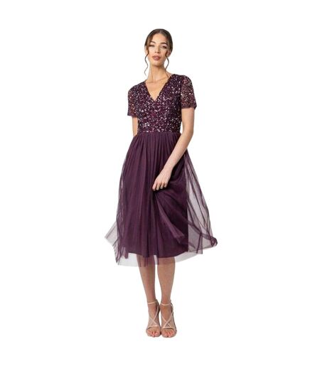 Robe Mi-longue Motif/style Paillette Femme Rouge Rose Deluxe