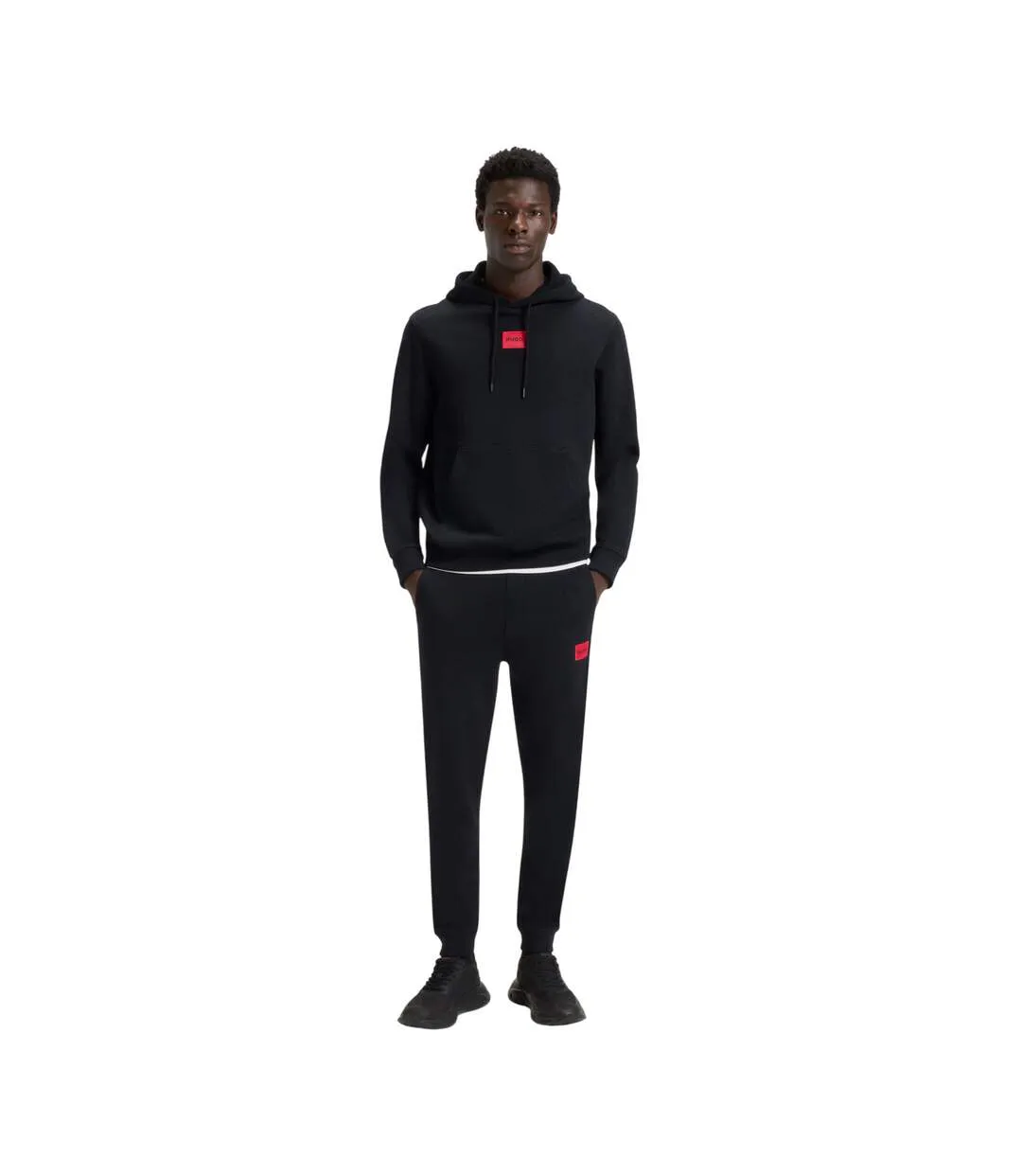 Mens Drawstring Hoodie Black Hugo-1