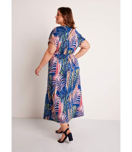 Robe longue évasée imprimé tropical