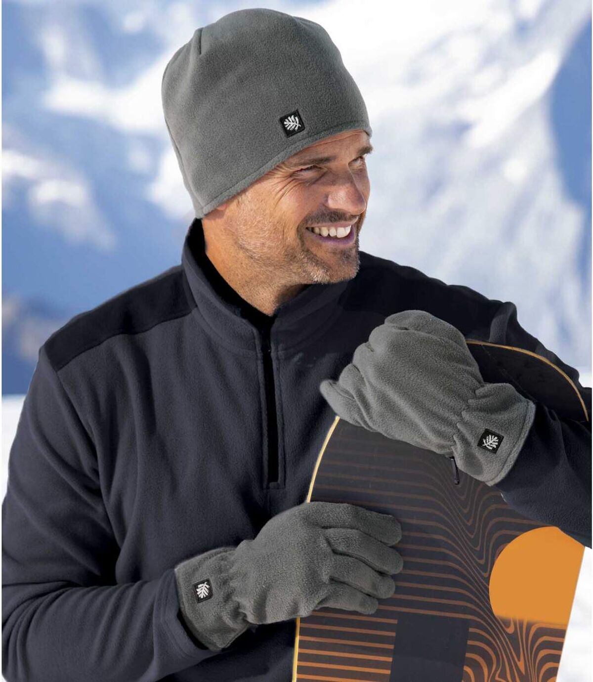 Men's Fleece Hat + Gloves Set - Grey Atlas For Men