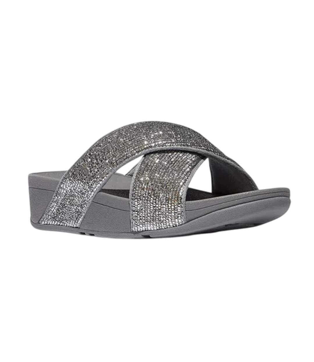 Womens/ladies Criss-cross Glitter Sliders Silver FitFlop-1