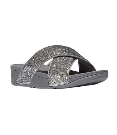 Womens/ladies Criss-cross Glitter Sliders Silver FitFlop