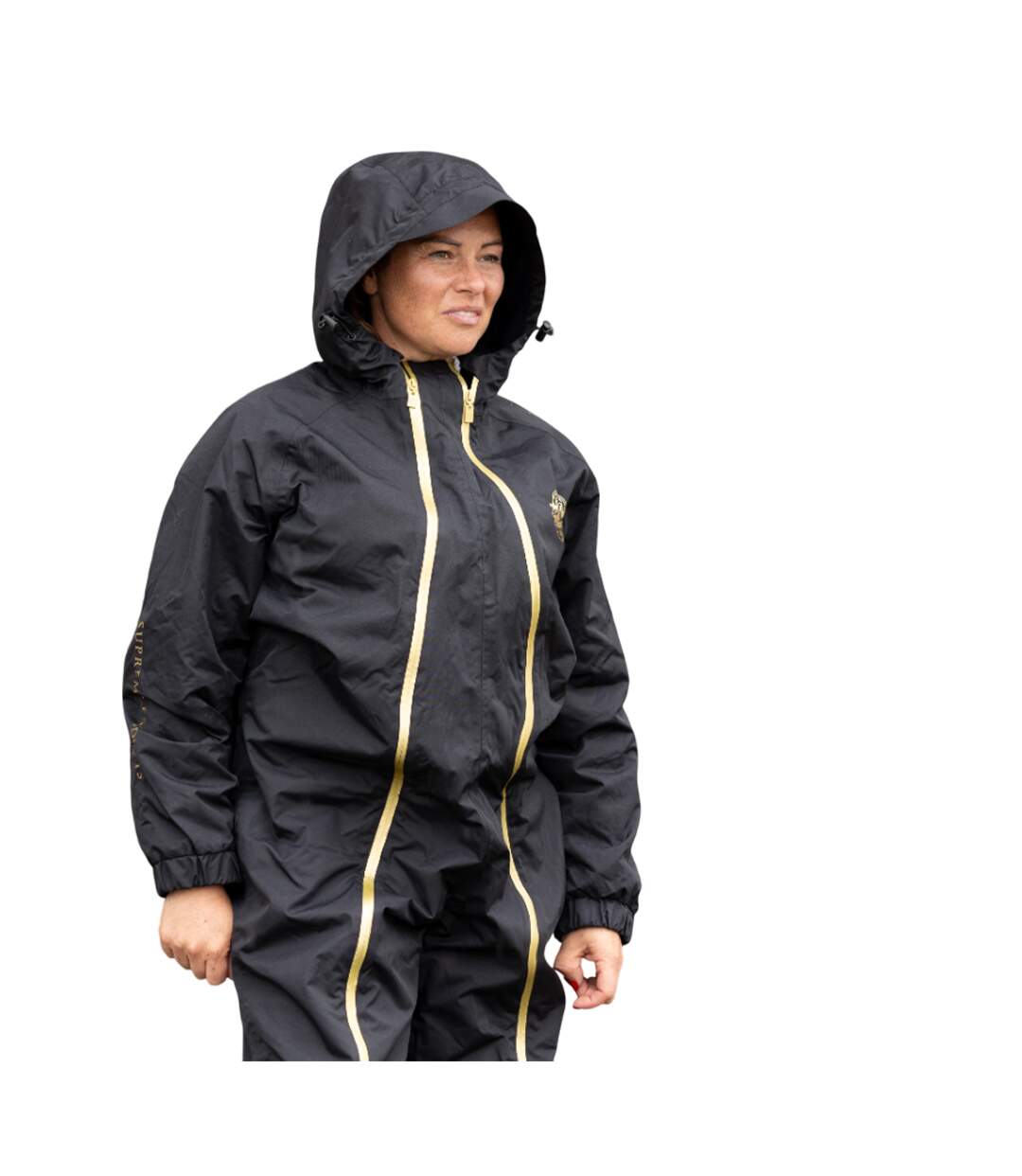 Womens/ladies show rider waterproof active onesie black/gold Supreme Products-3