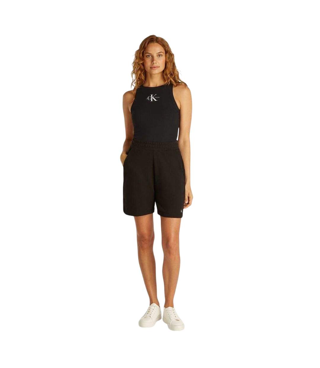 Womens/ladies Cotton Blend Tank Top Black Calvin Klein-1