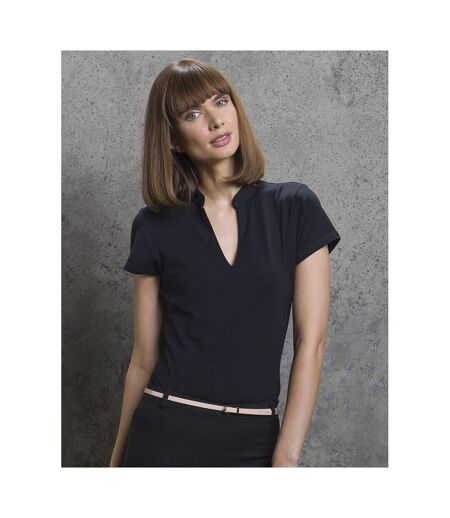 Kustom Kit Ladies Corporate Short Sleeve V-Neck Mandarin Collar Top (Black) - UTBC638