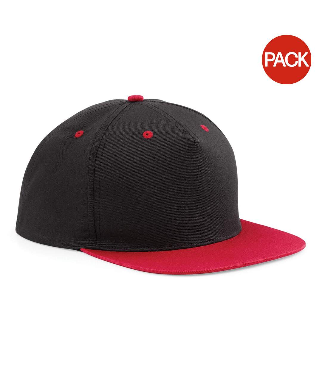 Beechfield Unisex 5 Panel Contrast Snapback Cap (Pack of 2) (Black/ Classic Red) - UTRW6721-1