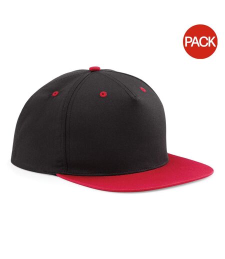 Beechfield Unisex 5 Panel Contrast Snapback Cap (Pack of 2) (Black/ Classic Red) - UTRW6721