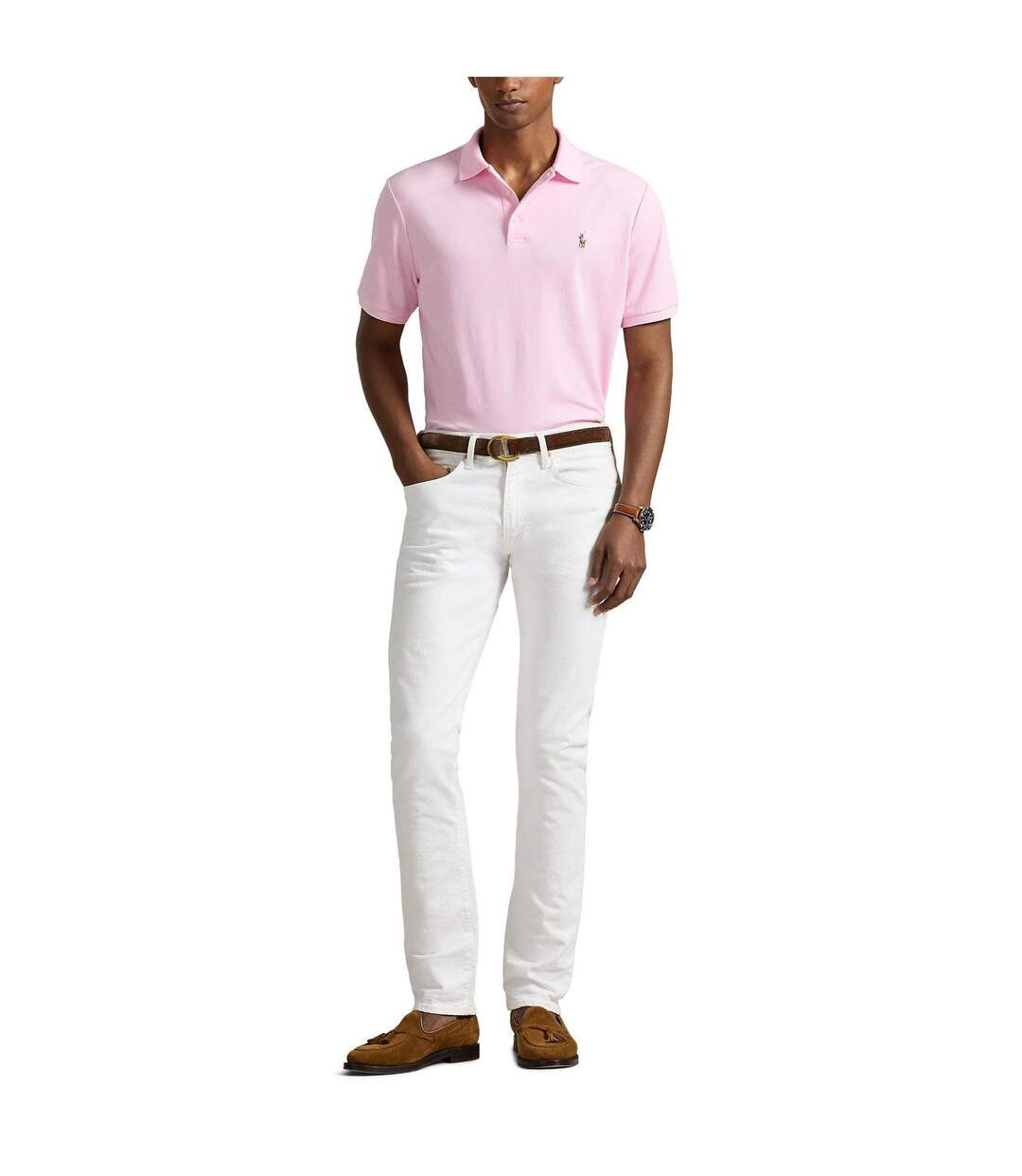 Mens Pima Cotton Slim Short-sleeved Polo Shirt Pink Ralph Lauren-4