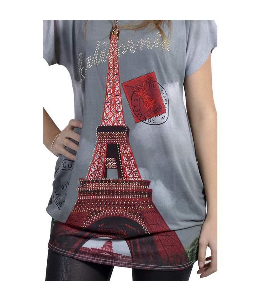 Tee shirt femme avec motif tunique de couleur gris-4