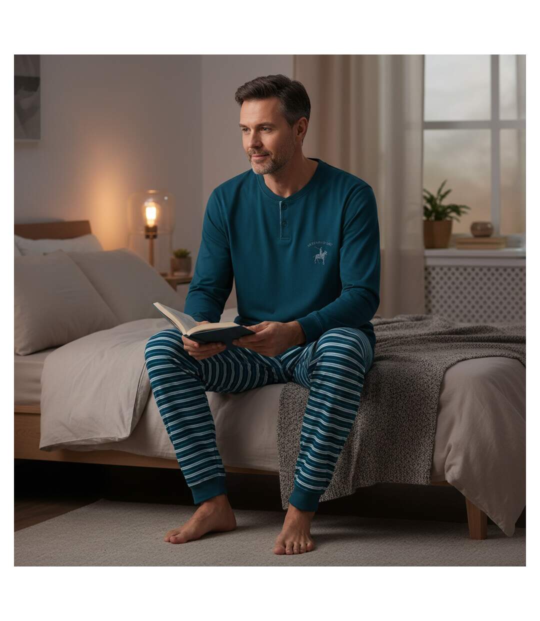 OZABI Pyjama Homme Doublé Polaire Écusson Brodé-4