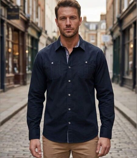 WINCHESTER TONIGHT1 — Chemise à carreaux manches longues noir : confort et texture en pur coton