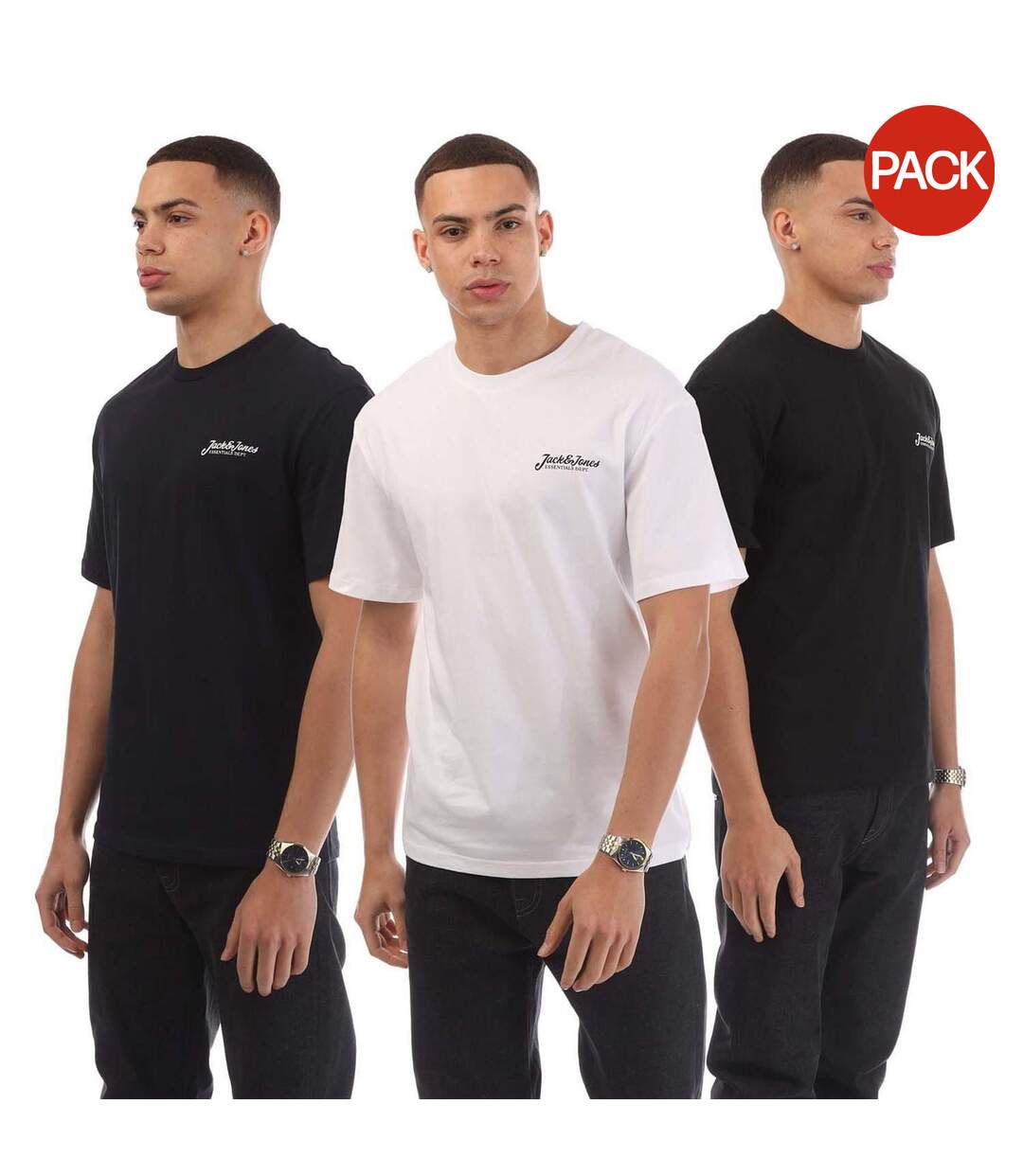 Lot De 3  T-shirts Beau Footprint Homme Bleu Marine Jack And Jones-1