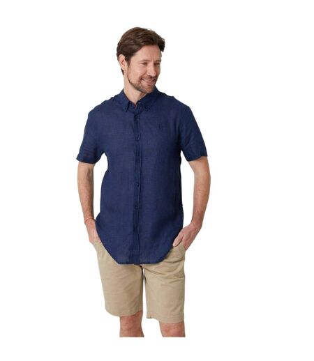 Mens Linen Blend Regular Shirt Navy Saltwell
