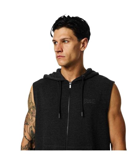 Mens Box Logo Sleeveless Full Zip Hoodie Charcoal Everlast
