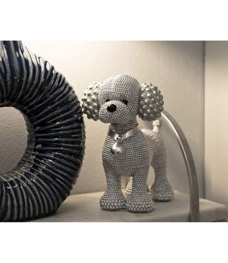 Statuette Déco Caniche Debout Sparky 15cm Argent