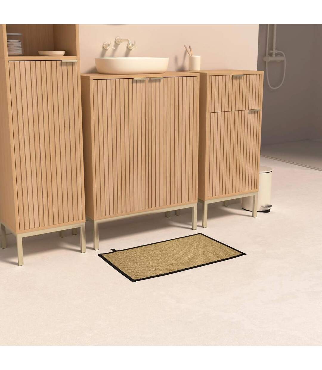 Tapis de Salle de Bain en Bambou Stemy 50x80cm Noir-4