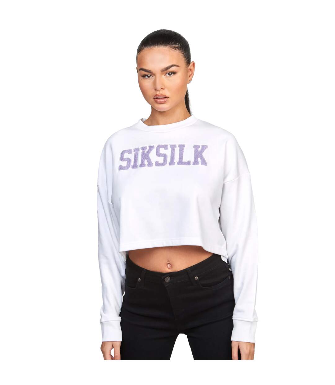 Sweat court varsity femme blanc SikSilk-1