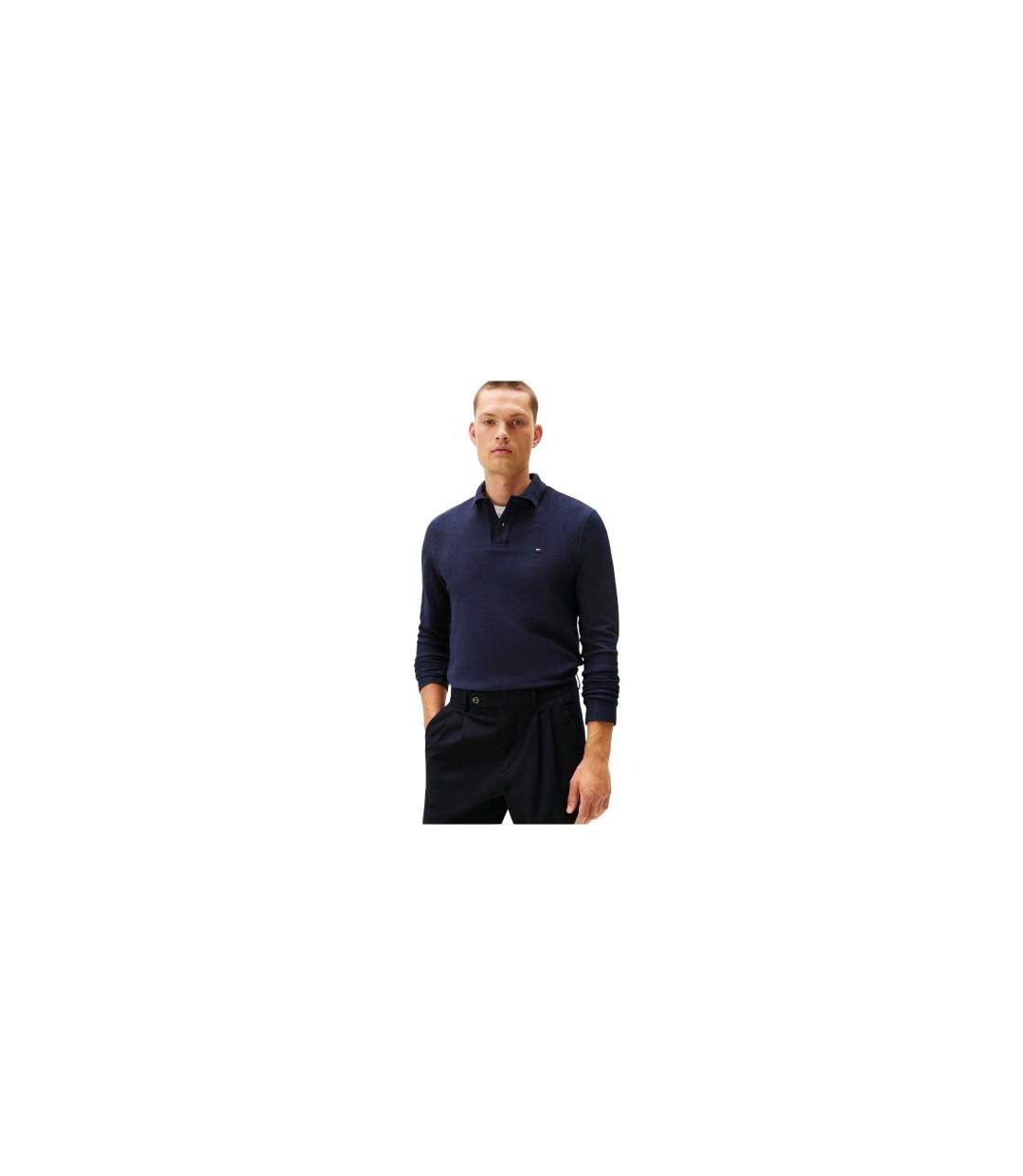 Polo Manches Longues Motif/style Chevron Homme Bleu Ciel Tommy Hilfiger-1