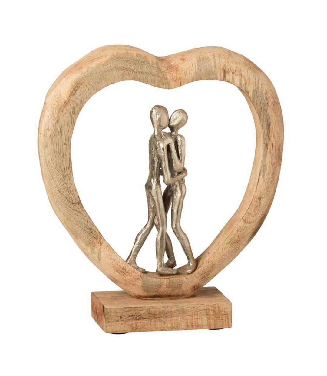 Statue Déco en Bois Couple & Cœur 35cm Naturel-1