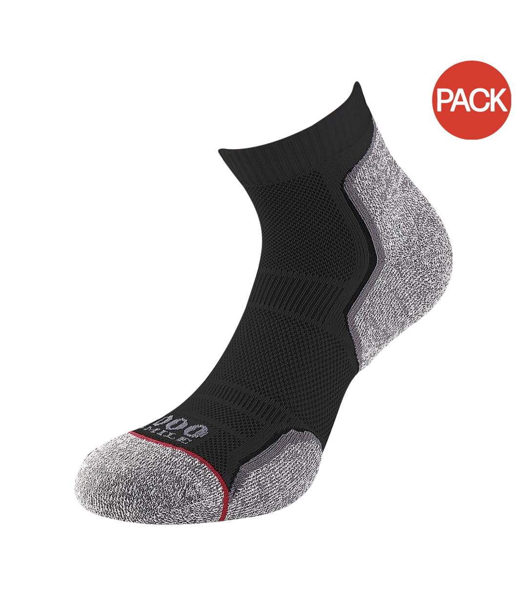 Pack of 2  Mens run recycled ankle socks  black/grey 1000 Mile-1