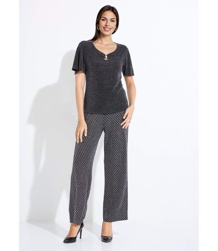 T-shirt brillant manches courtes col rond bijou