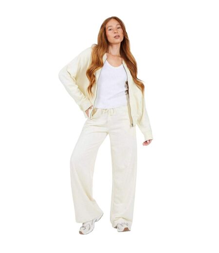 Womens/ladies Wide Leg Jogging Bottoms Cream Brave Soul