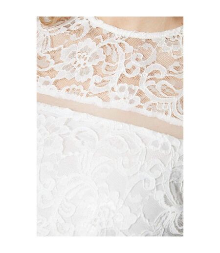 Womens/ladies lace jersey lace detail top ivory Principles