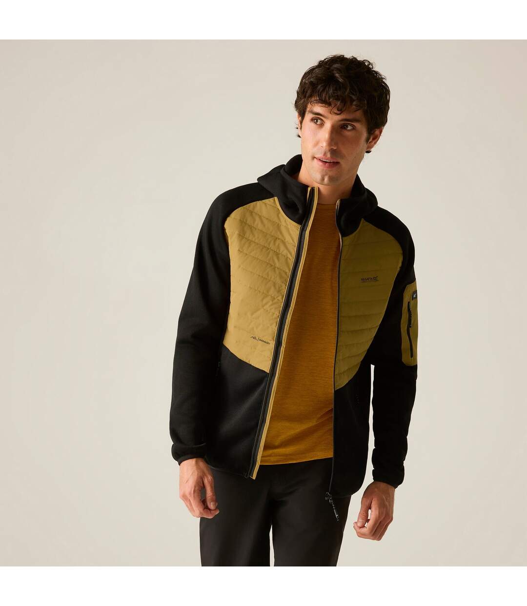 Mens Newhill Colour Block Hybrid Jacket Wood Brown Black Regatta-1