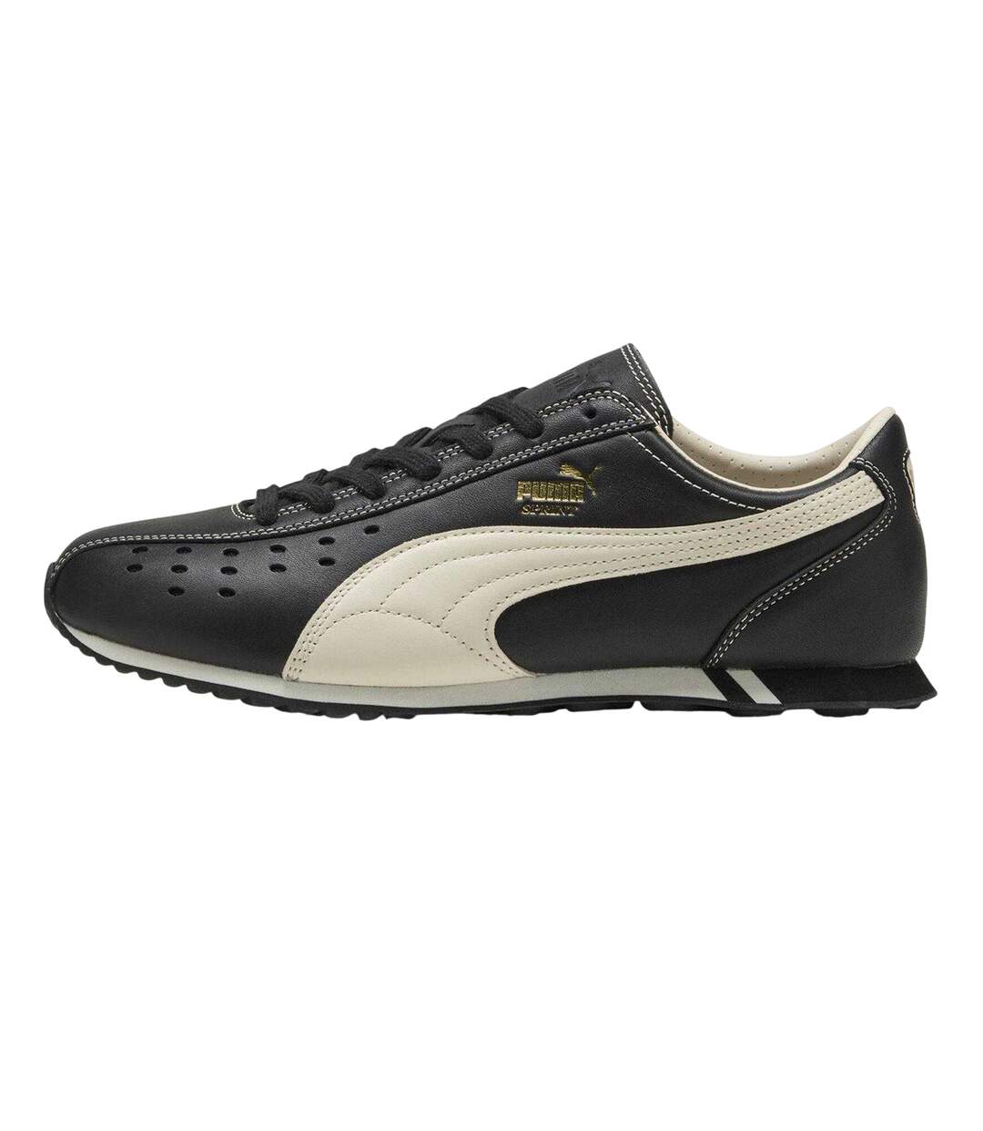 Mens Sprint Cowhide Leather Lace Up Trainers Black White Puma-2