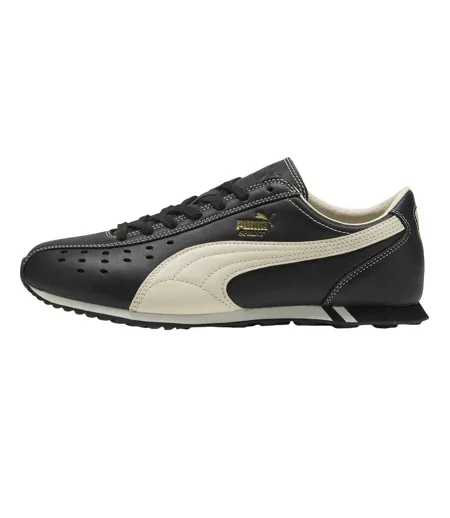 Mens Sprint Cowhide Leather Lace Up Trainers Black White Puma