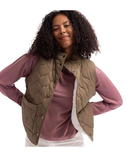 Veste Matelassée Et Unie Sans Manches À Col Montant Edwina Femme Kaki Clair Trespass