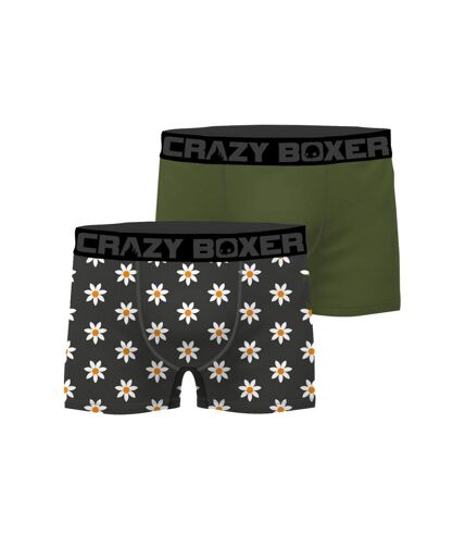 CRAZYBOXER Lot de 2 Boxers Homme Coton Bio BCBCX2 SUMM Gris Kaki FLOWER