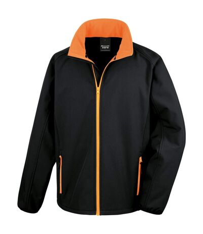 Mens printable soft shell jacket black/orange Result Core