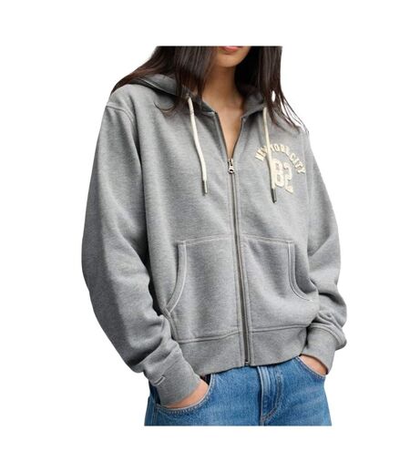 Sweat zippé à capuche femme gris chiné superdry relaxed crop