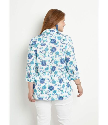Chemisier boutonné long coton imprimé fleurs