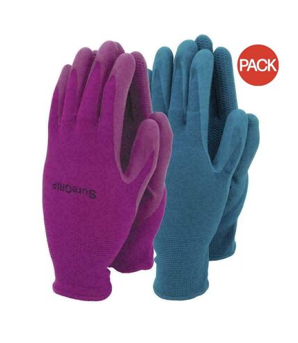 Pack of 2  Womens/ladies sure grip gardening gloves  one size pink/blue Town & Country