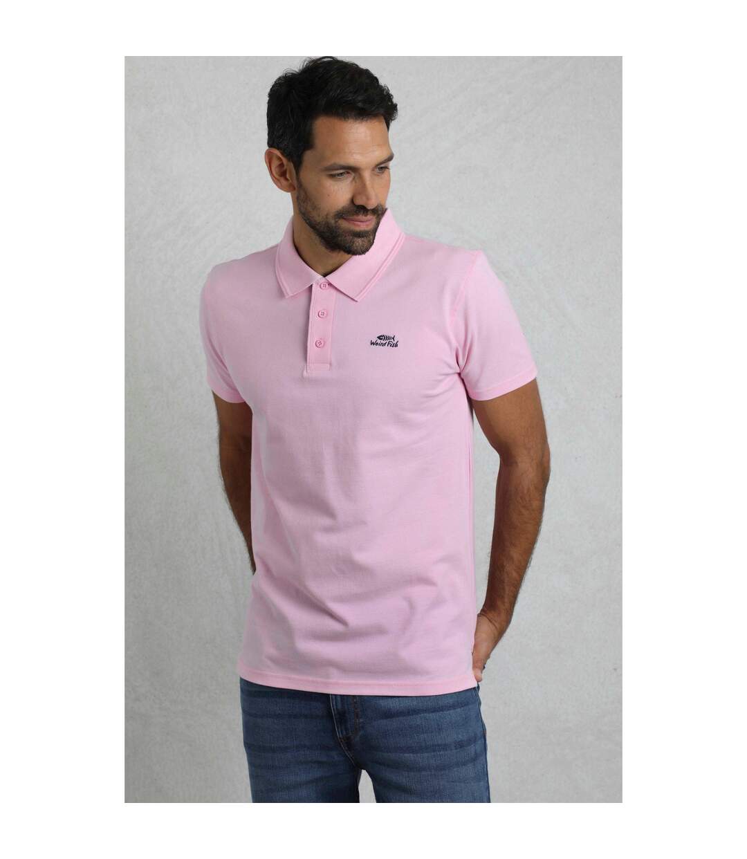 Mens Miles Pique Organic Polo Shirt Pink Weird Fish-1